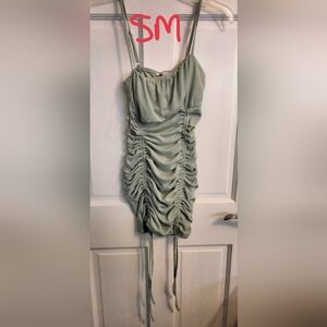Biashe Elegant Strapless Ruched Dress in Sage Green